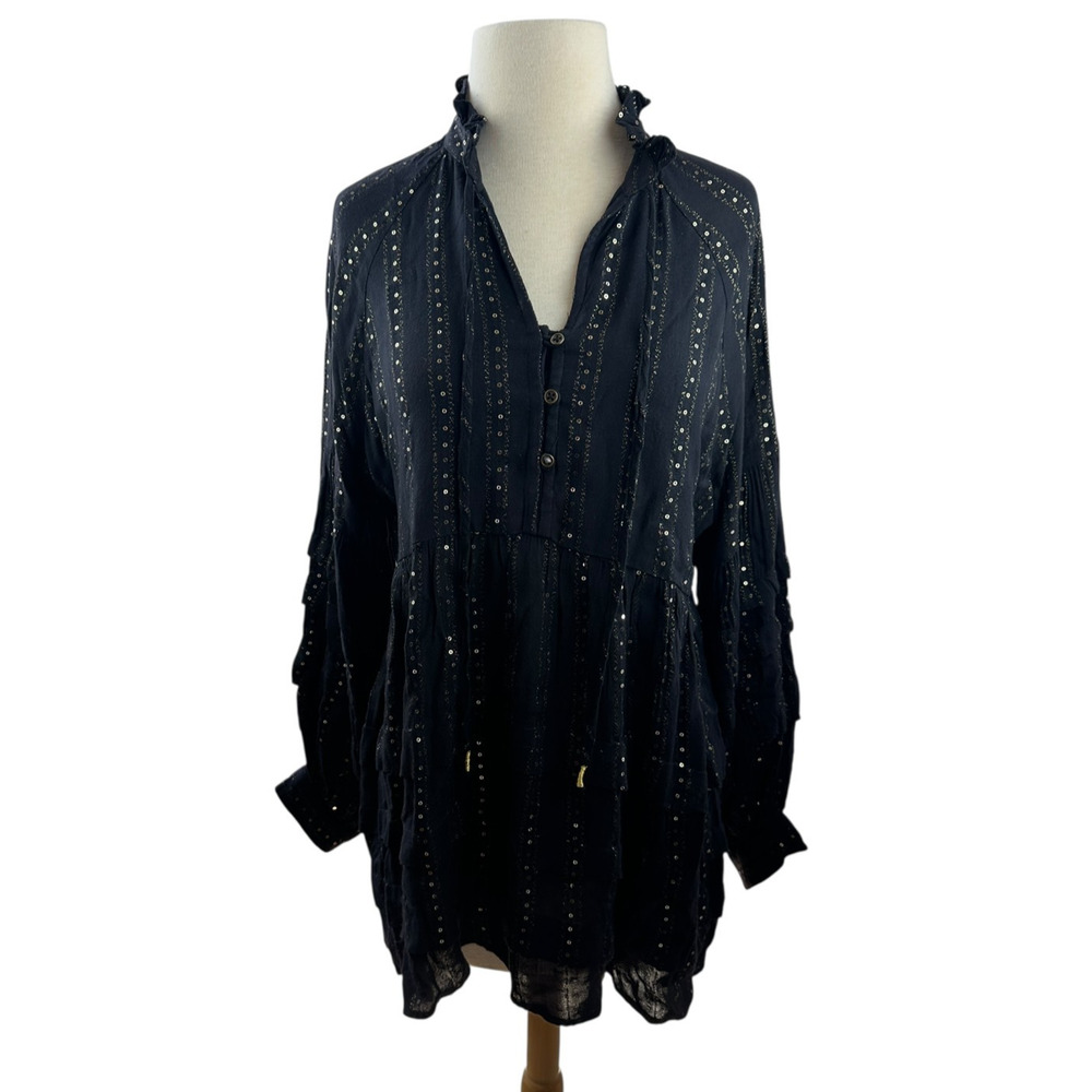 by Anthropologie Quinn Sequined Tunic Blouse Shimmer Small Witchy Whimsigoth - Picture 3 of 16
